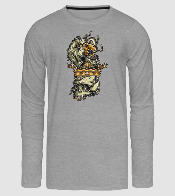 Half Lion Half Skull model gri pe tricou