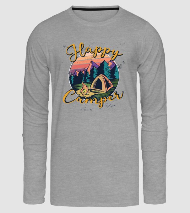 Happy Camper tricou camping model gri pe tricou