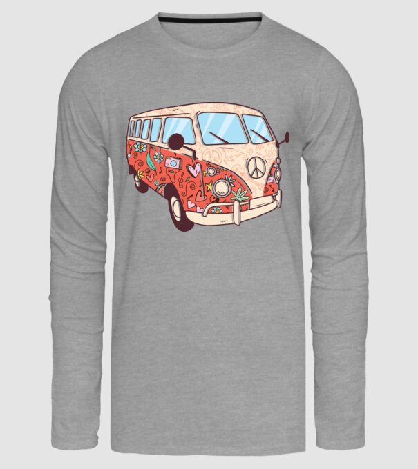 Tricou microbuz hippi retro model gri pe tricou