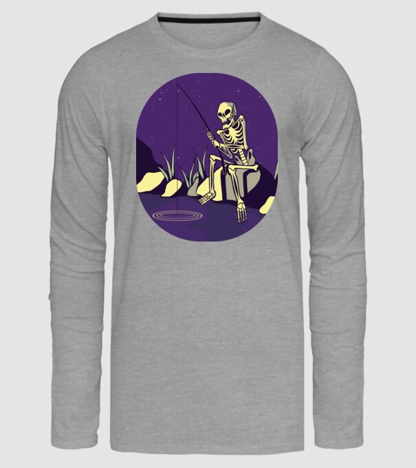 Schelet pescar model gri pe tricou