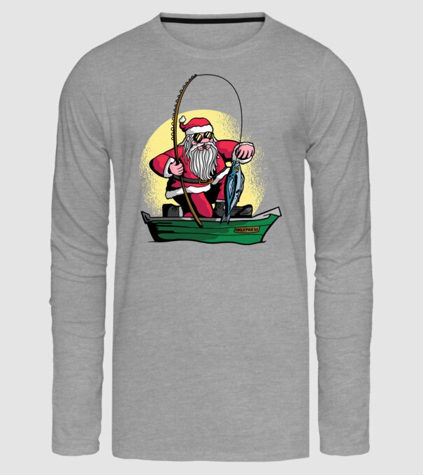 Moș Crăciun pescar model gri pe tricou