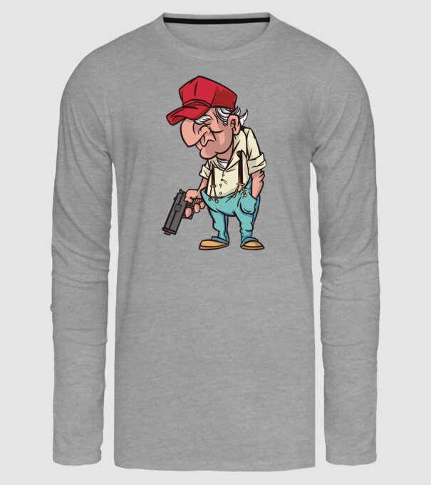 Bătrân cu armă model gri pe tricou