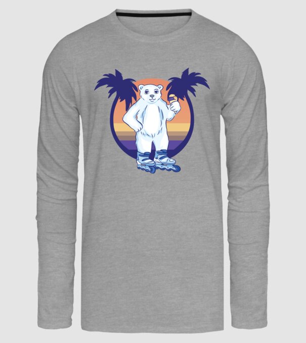 Urs polar cu patine cu rotile model gri pe tricou