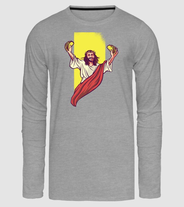 Isus cu Taco tricou amuzant model gri pe tricou