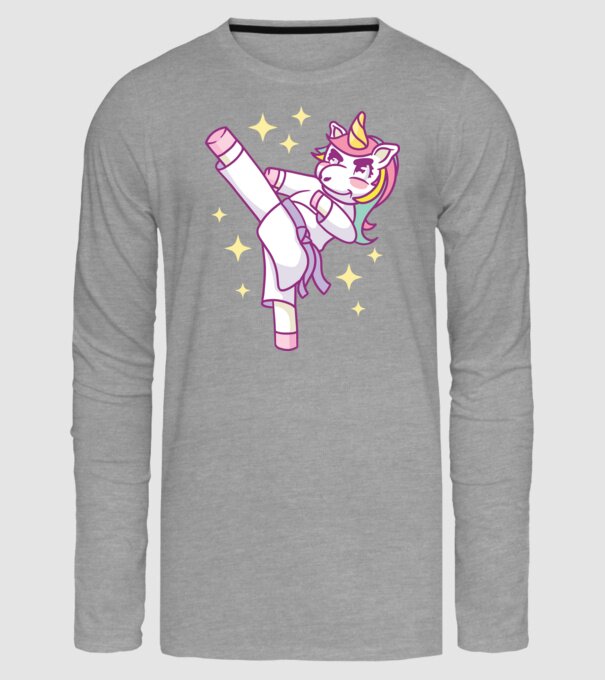 Karate unicorn model gri pe tricou