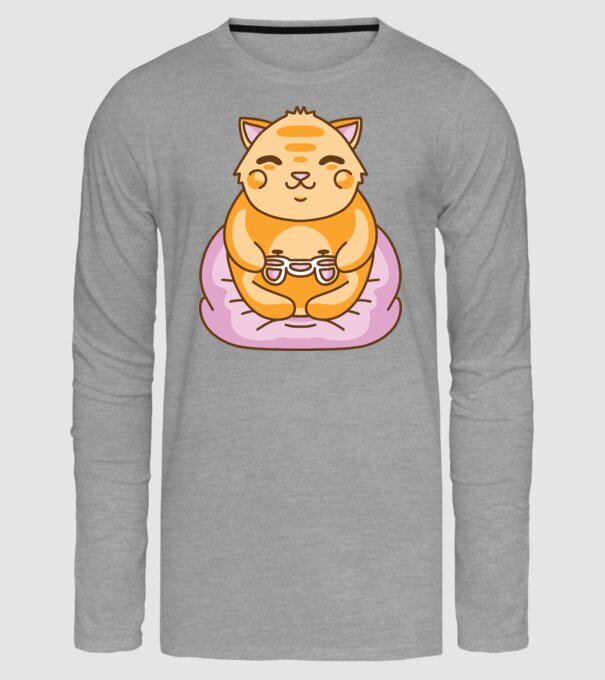Pisică Gamer Kawaii model gri pe tricou