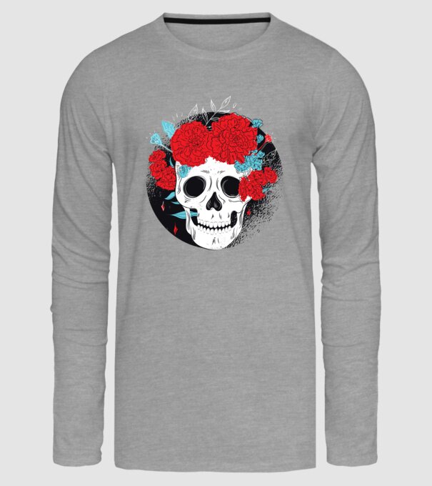 Craniu cu flori model gri pe tricou