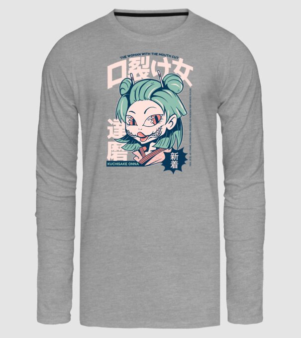 Kuchisake Onna Yokai Anime model gri pe tricou