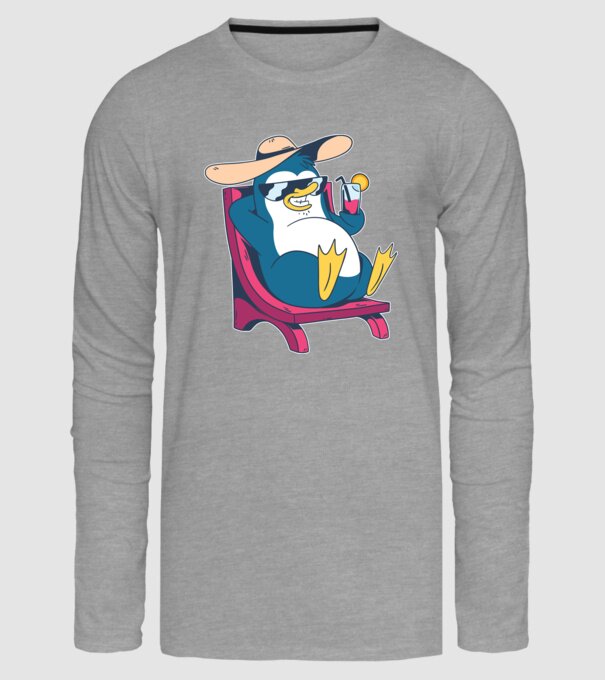 Pinguin cool stă la plajă la mare model gri pe tricou
