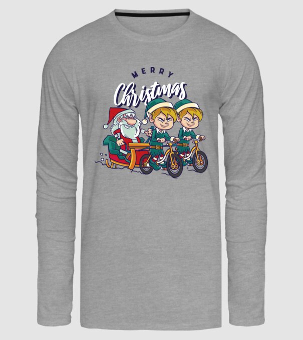 Merry Christmas Moș Crăciun cu sanie cu bicicletă model gri pe tricou
