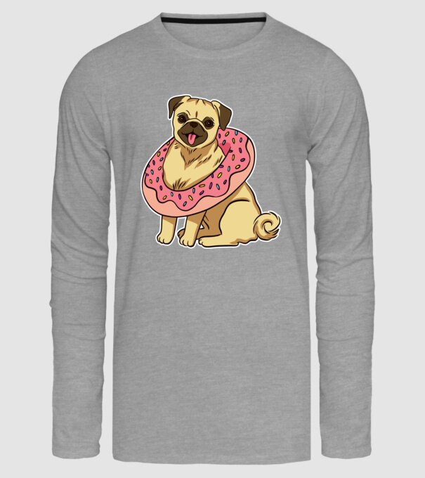 Mops cu gogoașă la gât model gri pe tricou