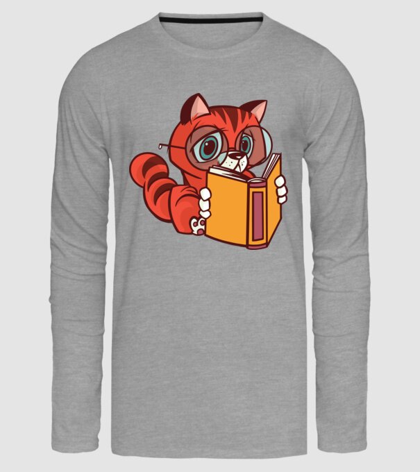 Pisică cititoare model gri pe tricou