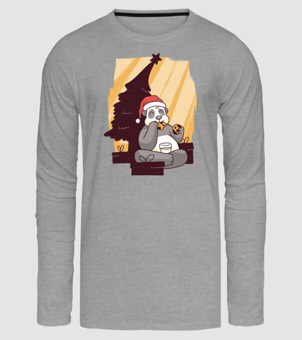 Panda mâncând prăjituri tricou Crăciun model gri pe tricou