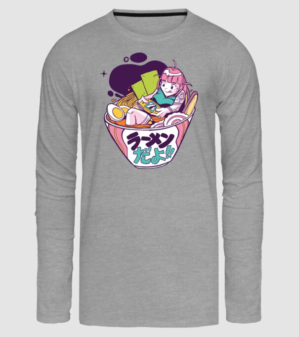 Ramen Anime Gamer fată model gri pe tricou