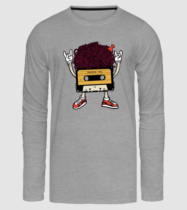 Casetă retro cu păr afro model gri pe tricou