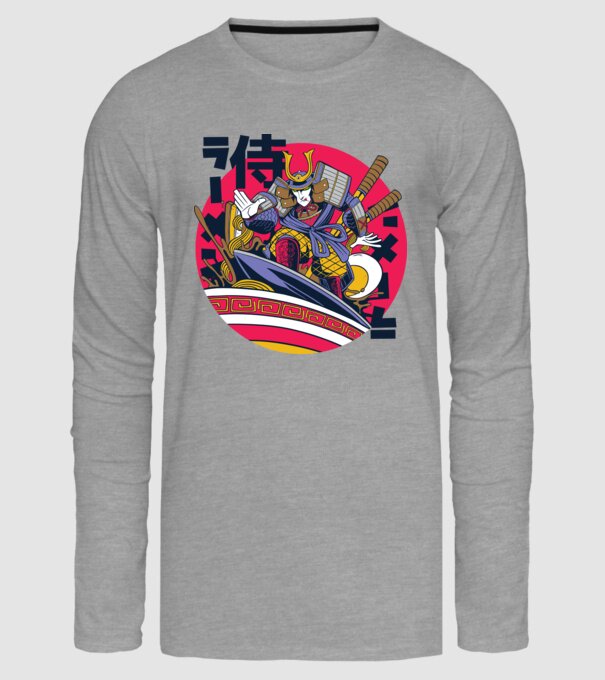 Samurai Ramen Surf model gri pe tricou
