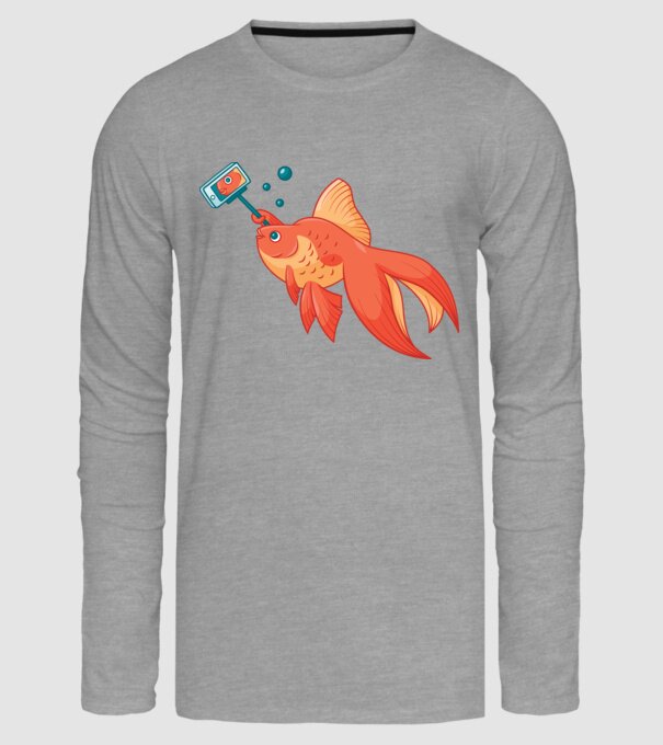 Selfish - Pește făcând selfie model gri pe tricou