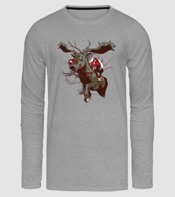 Cavaler Moș Crăciun pe ren model gri pe tricou