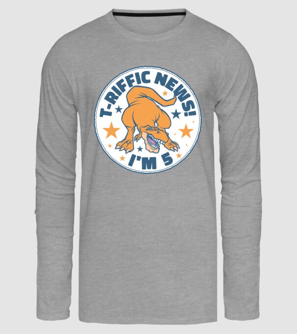 'T-rex Terrific news i''m 5' model gri pe tricou
