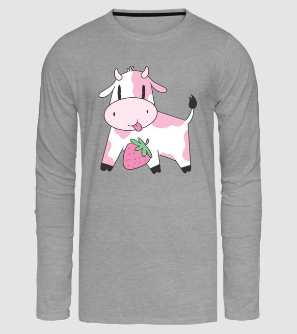 Vacă cu căpșuni model gri pe tricou