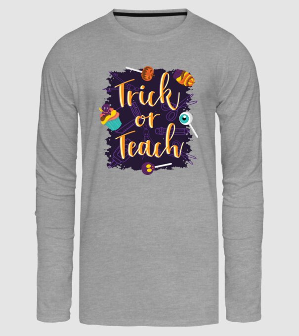 Trick or Teach Halloween pentru profesori model gri pe tricou