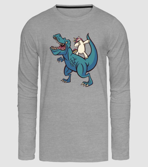 Unicorn DAB T-rex model gri pe tricou