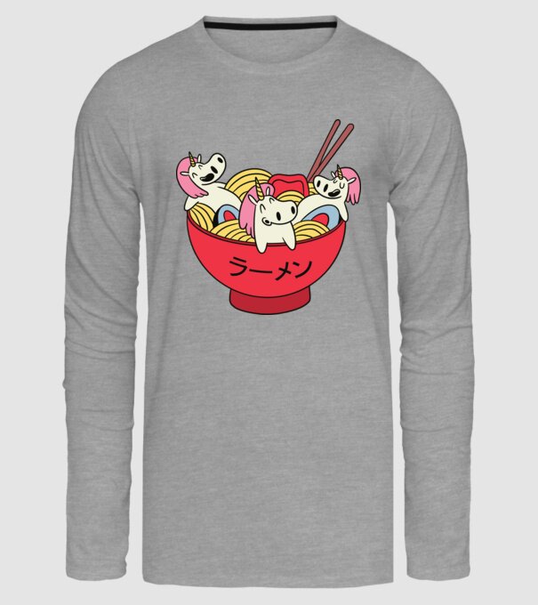 Unicorn Ramen model gri pe tricou