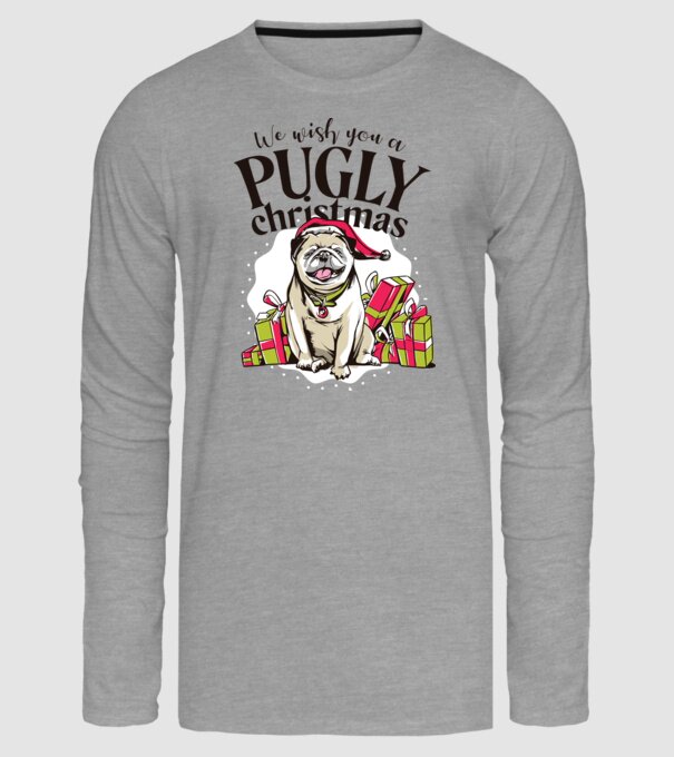 We wish You a Pugly Christmas tricou cu mops model gri pe tricou