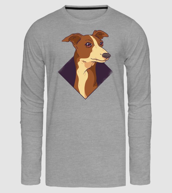 Cap câine Whippet model gri pe tricou
