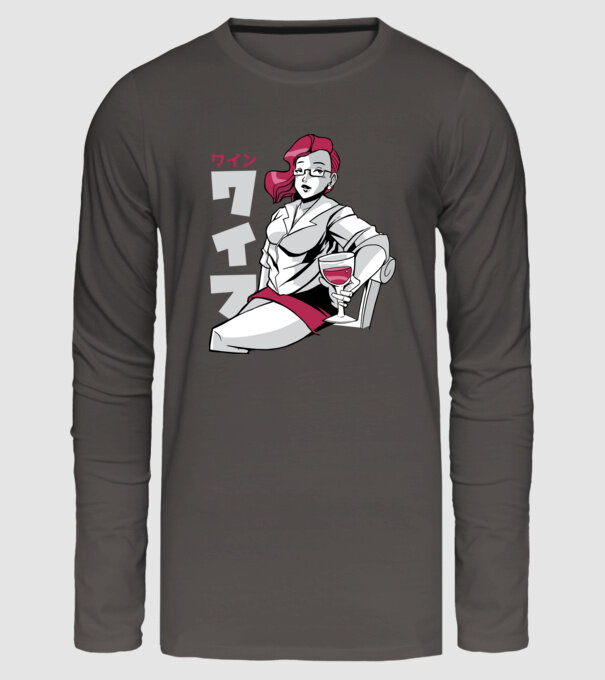 Anime fată cu vin model gri închis pe tricou