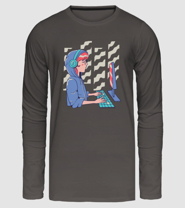 Anime Programator fată model gri închis pe tricou