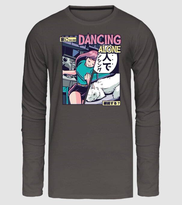 Anime Vaporwave Dancing Alone model gri închis pe tricou