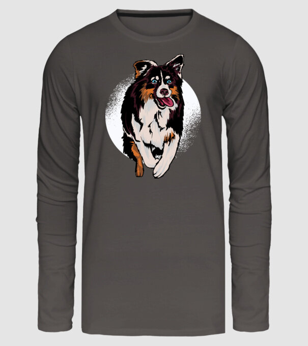 Câine ciobănesc Australian model gri închis pe tricou