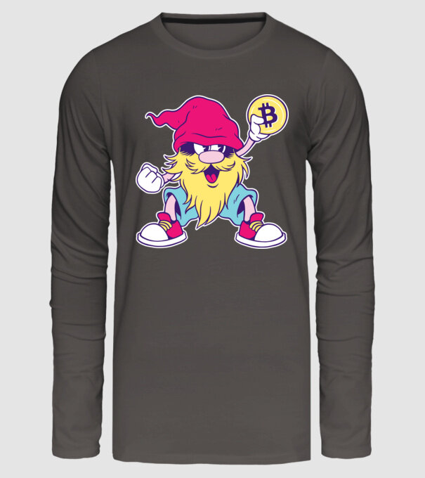 Pitic Bitcoin model gri închis pe tricou