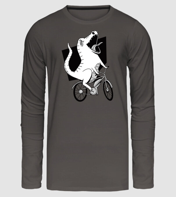 Dinozaur cu bicicletă model gri închis pe tricou