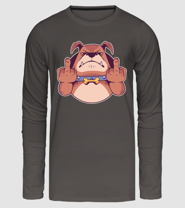 Bulldog arată degetul model gri închis pe tricou