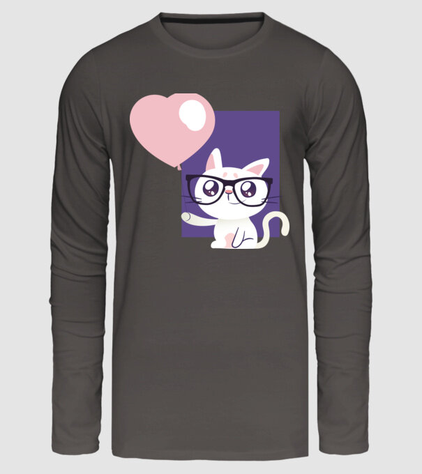 Inimă Pisică cu balon model gri închis pe tricou