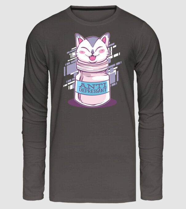 Tabletă antidepresivă pisică model gri închis pe tricou