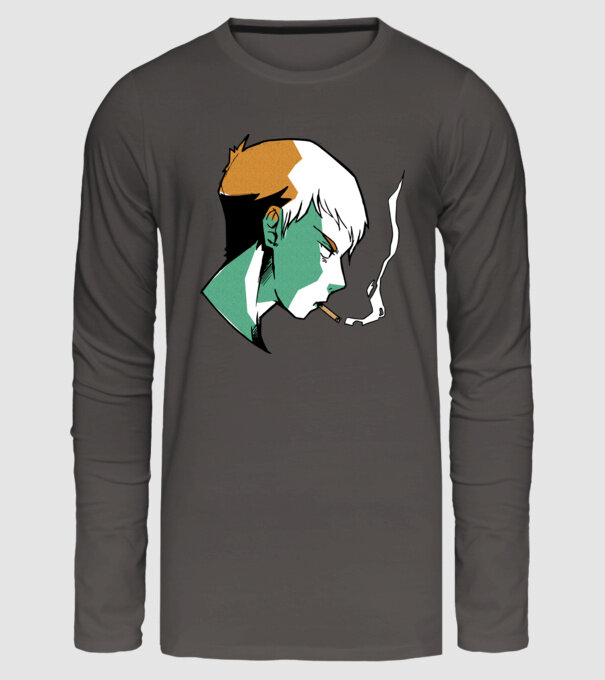 Anime băiat fumător model gri închis pe tricou