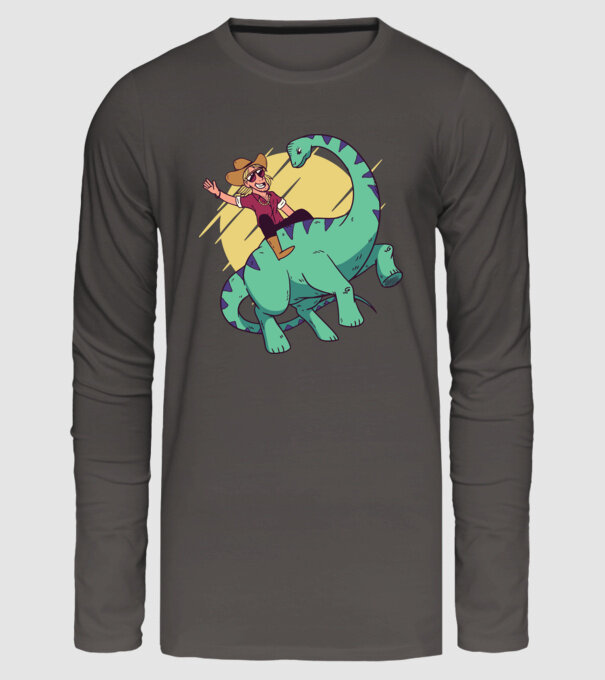 Dinozaur Cowboy model gri închis pe tricou