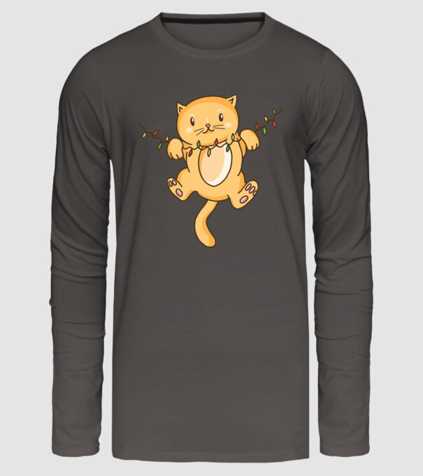 Pisică drăguță Crăciun model gri închis pe tricou