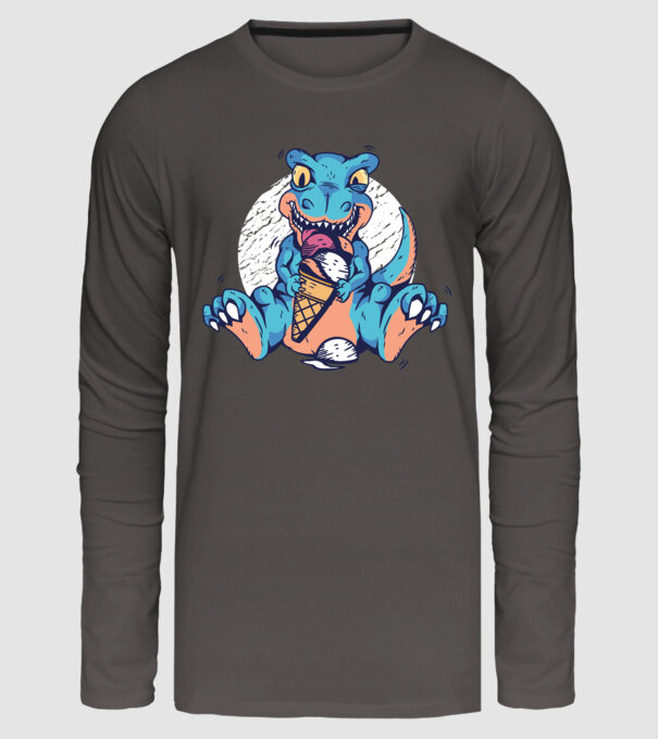 T-rex drăguț cu înghețată model gri închis pe tricou