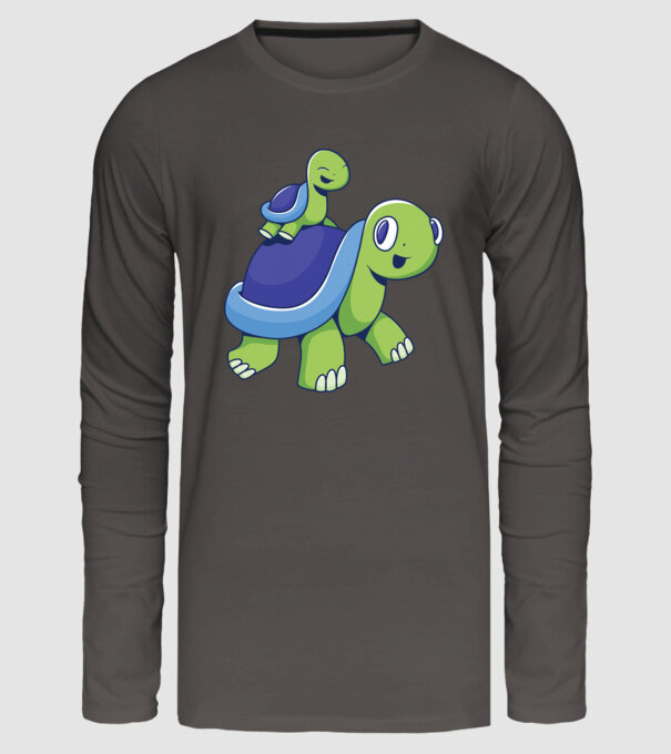 Familie țestoase drăguțe model gri închis pe tricou