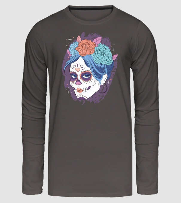 Dia de Los Muertos - Craniu cu flori model gri închis pe tricou