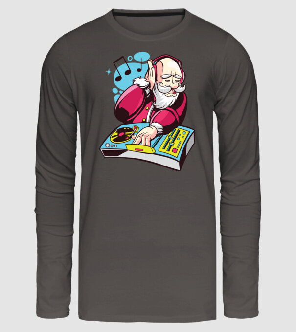 Moș Crăciun DJ model gri închis pe tricou