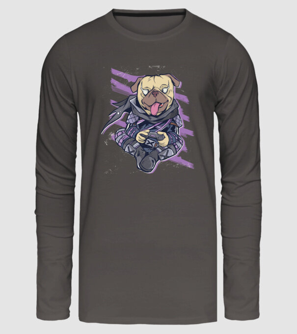 Mops Gamer model gri închis pe tricou