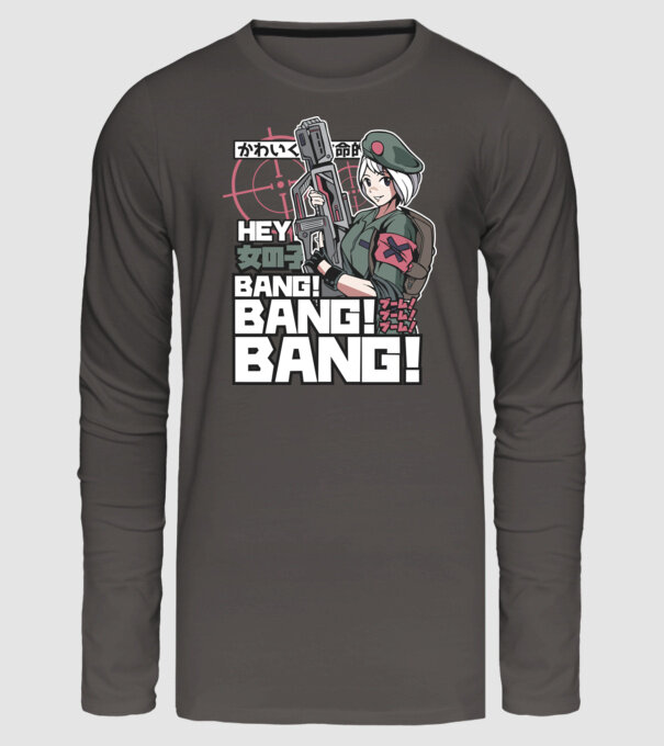 Fată Anime Gerilla model gri închis pe tricou
