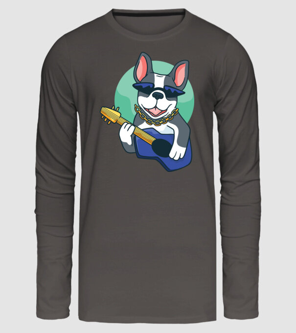 Bulldog Chitarist model gri închis pe tricou