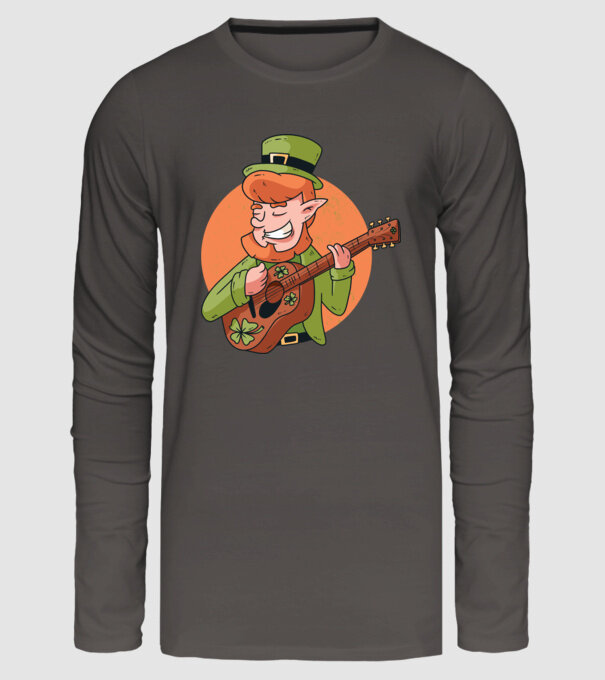 Chitarist Leprechaun irlandez St Patrick model gri închis pe tricou
