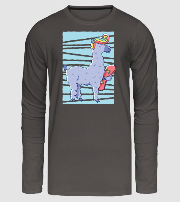 Lama Skateboarder model gri închis pe tricou